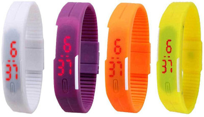 

NS18 Silicone Led Magnet Band Combo of 4 White, Purple, Orange And Yellow Watch - For Boys & Girls