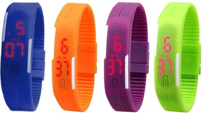 NS18 Silicone Led Magnet Band Combo of 4 Blue, Orange, Purple And Green Digital Watch  - For Boys & Girls   Watches  (NS18)