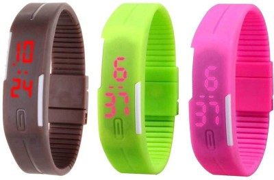 NS18 Silicone Led Magnet Band Combo of 3 Brown, Green And Pink Digital Watch  - For Boys & Girls   Watches  (NS18)