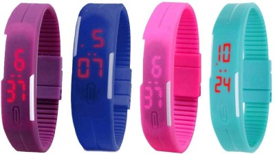 NS18 Silicone Led Magnet Band Watch Combo of 4 Purple, Blue, Pink And Sky Blue Digital Watch  - For Couple   Watches  (NS18)