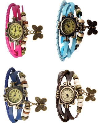 

NS18 Vintage Butterfly Rakhi Combo of 4 Pink, Blue, Sky Blue And Brown Watch - For Women