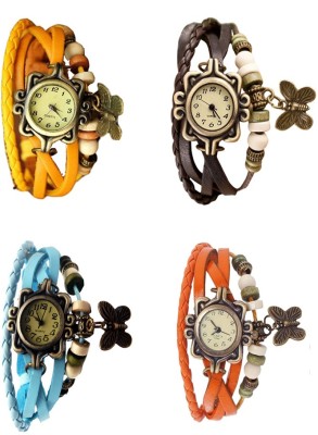 NS18 Vintage Butterfly Rakhi Combo of 4 Yellow, Sky Blue, Brown And Orange Analog Watch  - For Women   Watches  (NS18)