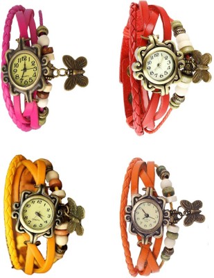 NS18 Vintage Butterfly Rakhi Combo of 4 Pink, Yellow, Red And Orange Analog Watch  - For Women   Watches  (NS18)