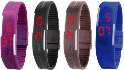 NS18 Silicone Led Magnet Band Combo of 4 Purple, Black, Brown And Blue Digital Watch  - For Boys & Girls   Watches  (NS18)