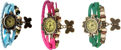 

Kissu Vintage Rakhi Watch Combo of 3 Sky Blue, Pink And Green Watch - For Women