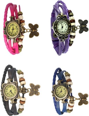 NS18 Vintage Butterfly Rakhi Combo of 4 Pink, Black, Purple And Blue Analog Watch  - For Women   Watches  (NS18)