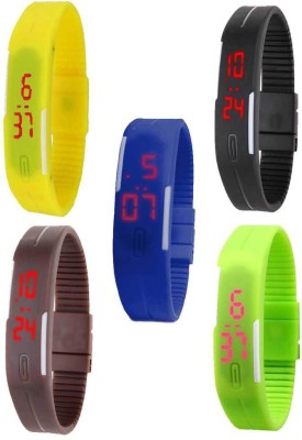 NS18 Silicone Led Magnet Band Combo of 5 Yellow, Black, Blue, Brown And Green Digital Watch  - For Boys & Girls   Watches  (NS18)