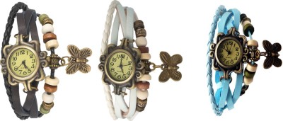 NS18 Vintage Butterfly Rakhi Watch Combo of 3 Black, White And Sky Blue Analog Watch  - For Women   Watches  (NS18)