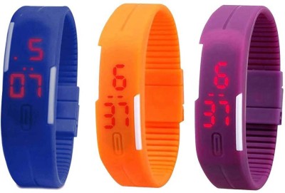 NS18 Silicone Led Magnet Band Combo of 3 Blue, Orange And Purple Digital Watch  - For Boys & Girls   Watches  (NS18)