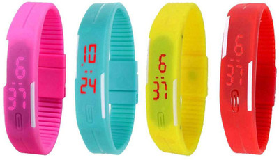 

NS18 Silicone Led Magnet Band Watch Combo of 4 Pink, Sky Blue, Yellow And Red Watch - For Couple