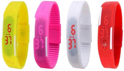 NS18 Silicone Led Magnet Band Watch Combo of 4 Yellow, Pink, White And Red Digital Watch  - For Couple   Watches  (NS18)