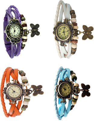 

Kissu Vintage Rakhi Combo of 4 Purple, Orange, White And Sky Blue Watch - For Women