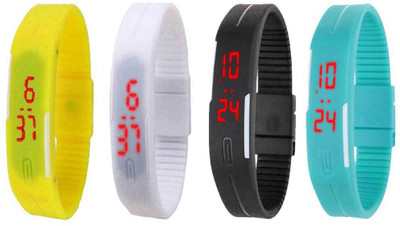 

NS18 Silicone Led Magnet Band Watch Combo of 4 Yellow, White, Black And Sky Blue Watch - For Couple