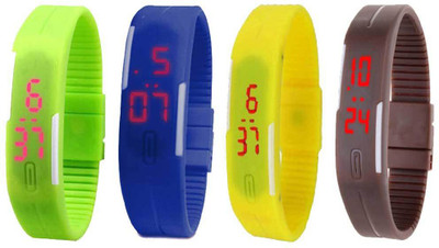 Kissu Led Magnet Band Combo of 4 Green, Blue, Yellow And Brown Watch - For Men & Women