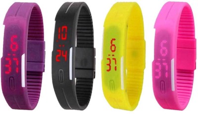 NS18 Silicone Led Magnet Band Watch Combo of 4 Purple, Black, Yellow And Pink Digital Watch  - For Couple   Watches  (NS18)