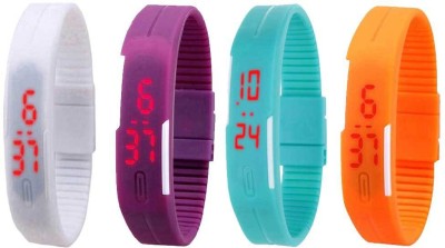 NS18 Silicone Led Magnet Band Combo of 4 White, Purple, Sky Blue And Orange Digital Watch  - For Boys & Girls   Watches  (NS18)