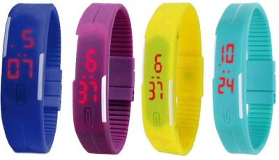 NS18 Silicone Led Magnet Band Watch Combo of 4 Blue, Purple, Yellow And Sky Blue Digital Watch  - For Couple   Watches  (NS18)