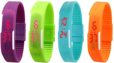 NS18 Silicone Led Magnet Band Combo of 4 Purple, Green, Sky Blue And Orange Digital Watch  - For Boys & Girls   Watches  (NS18)