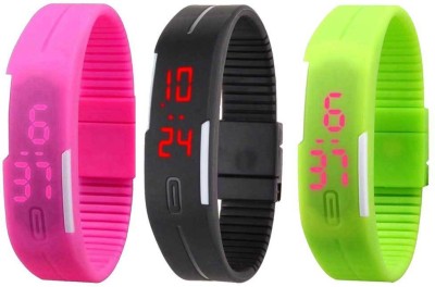 NS18 Silicone Led Magnet Band Combo of 3 Pink, Black And Green Digital Watch  - For Boys & Girls   Watches  (NS18)