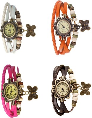 NS18 Vintage Butterfly Rakhi Combo of 4 White, Pink, Orange And Brown Analog Watch  - For Women   Watches  (NS18)