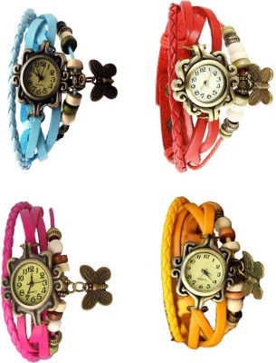 NS18 Vintage Butterfly Rakhi Combo of 4 Sky Blue, Pink, Red And Yellow Analog Watch  - For Women   Watches  (NS18)