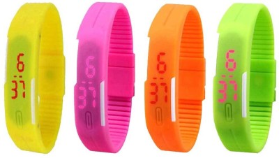 NS18 Silicone Led Magnet Band Combo of 4 Yellow, Pink, Orange And Green Digital Watch  - For Boys & Girls   Watches  (NS18)