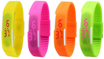 

Kissu Led Magnet Band Combo of 4 Yellow, Pink, Orange And Green Watch - For Men & Women