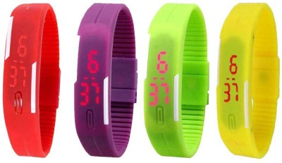 NS18 Silicone Led Magnet Band Combo of 4 Red, Purple, Green And Yellow Digital Watch  - For Boys & Girls   Watches  (NS18)