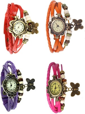 NS18 Vintage Butterfly Rakhi Combo of 4 Red, Purple, Orange And Pink Analog Watch  - For Women   Watches  (NS18)