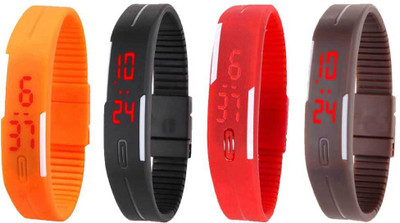 

Kissu Led Magnet Band Combo of 4 Orange, Black, Red And Brown Watch - For Men & Women