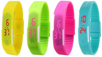 NS18 Silicone Led Magnet Band Watch Combo of 4 Yellow, Green, Pink And Sky Blue Digital Watch  - For Couple   Watches  (NS18)