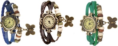 NS18 Vintage Butterfly Rakhi Watch Combo of 3 Blue, Brown And Green Analog Watch  - For Women   Watches  (NS18)