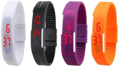 NS18 Silicone Led Magnet Band Combo of 4 White, Black, Purple And Orange Digital Watch  - For Boys & Girls   Watches  (NS18)