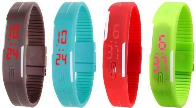 NS18 Silicone Led Magnet Band Combo of 4 Brown, Sky Blue, Red And Green Digital Watch  - For Boys & Girls   Watches  (NS18)