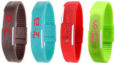 

NS18 Silicone Led Magnet Band Combo of 4 Brown, Sky Blue, Red And Green Watch - For Boys & Girls