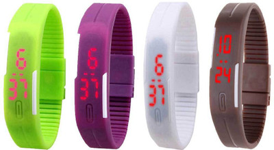 

Kissu Led Magnet Band Combo of 4 Green, Purple, White And Brown Watch - For Men & Women