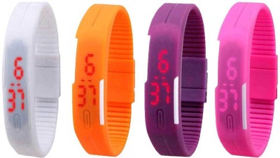 NS18 Silicone Led Magnet Band Watch Combo of 4 White, Orange, Purple And Pink Digital Watch  - For Couple   Watches  (NS18)