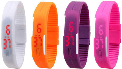 View NS18 Silicone Led Magnet Band Watch Combo of 4 White, Orange, Purple And Pink Digital Watch  - For Couple Wrist Watches Price Online(NS18)
