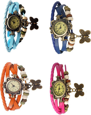 

Kissu Vintage Rakhi Combo of 4 Sky Blue, Orange, Blue And Pink Watch - For Women