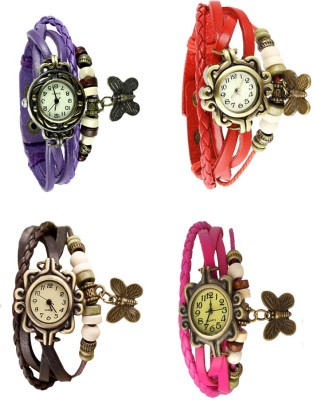 NS18 Vintage Butterfly Rakhi Combo of 4 Purple, Brown, Red And Pink Analog Watch  - For Women   Watches  (NS18)