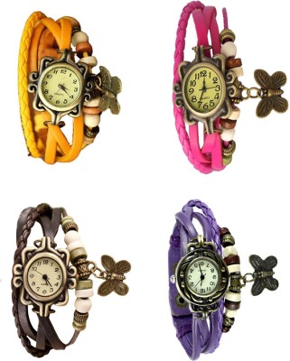 NS18 Vintage Butterfly Rakhi Combo of 4 Yellow, Brown, Pink And Purple Analog Watch  - For Women   Watches  (NS18)