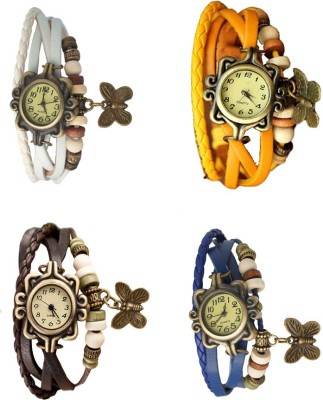 NS18 Vintage Butterfly Rakhi Combo of 4 White, Brown, Yellow And Blue Analog Watch  - For Women   Watches  (NS18)