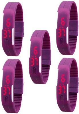 NS18 Silicone Led Magnet Band Combo of 5 Purple Digital Watch  - For Boys & Girls   Watches  (NS18)