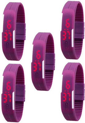 NS18 Silicone Led Magnet Band Combo of 5 Purple Digital Watch  - For Boys & Girls   Watches  (NS18)