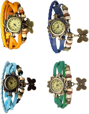 

Kissu Vintage Rakhi Combo of 4 Yellow, Sky Blue, Blue And Green Watch - For Women