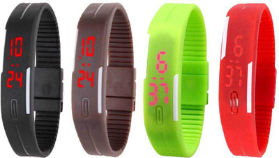 

Kissu Led Magnet Band Combo of 4 Black, Brown, Green And Red Watch - For Men & Women