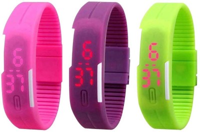 NS18 Silicone Led Magnet Band Combo of 3 Pink, Purple And Green Digital Watch  - For Boys & Girls   Watches  (NS18)