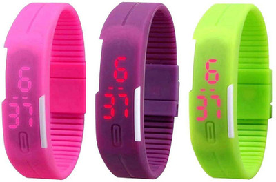 NS18 Silicone Led Magnet Band Combo of 3 Pink, Purple And Green Digital Watch  - For Boys & Girls   Watches  (NS18)