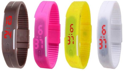 NS18 Silicone Led Magnet Band Combo of 4 Brown, Pink, Yellow And White Digital Watch  - For Boys & Girls   Watches  (NS18)