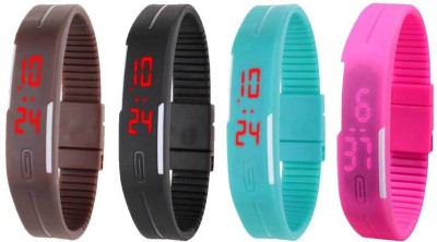 NS18 Silicone Led Magnet Band Watch Combo of 4 Brown, Black, Sky Blue And Pink Digital Watch  - For Couple   Watches  (NS18)